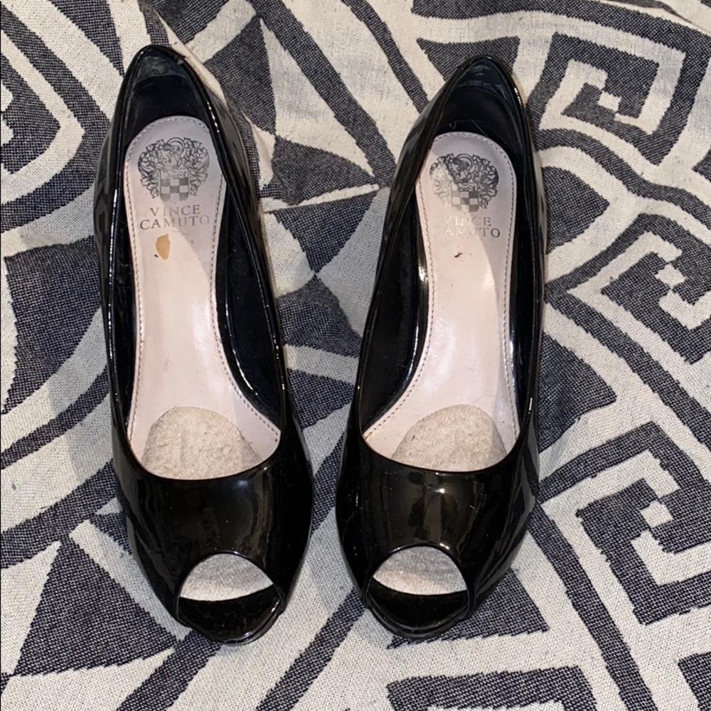 Vince Camuto Black Patent Peep Toe High Heels